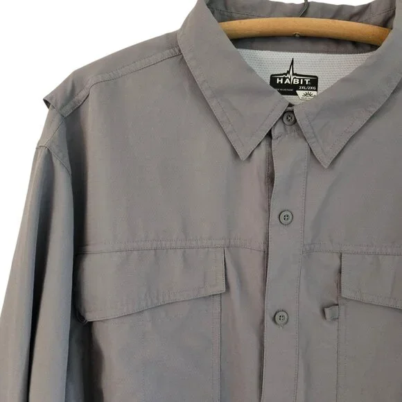 Habit Mens Solar Factor Long Sleeve Fishing Hiking Shirt Vented Grey Brown 2XL - Picture 7 of 14